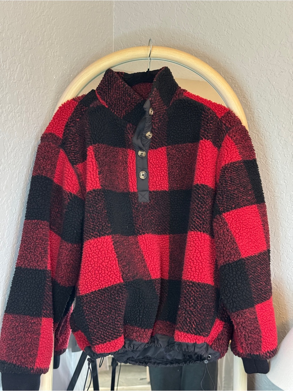 American Eagle Plaid Sherpa Pullover Sweater